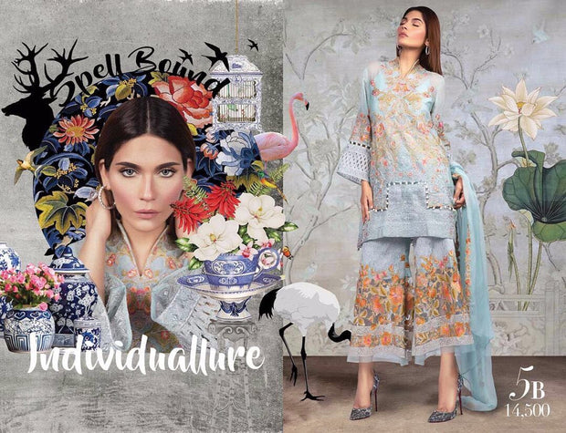 Lawn dress by sana safinaz in sky blue and rust orange color Model#Eid 511