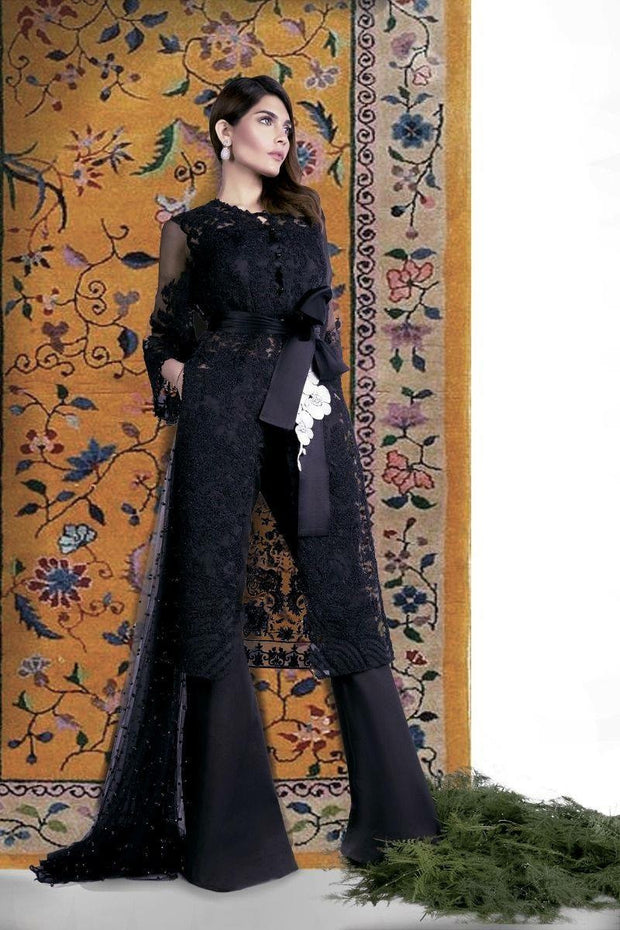 Net and lawn inner dress by sana safinaz In black color Model # Eid 510