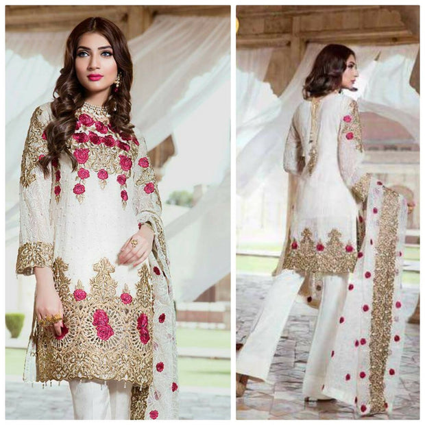 Chiffon dress by emb royal in off white and golden Model# Eid 502