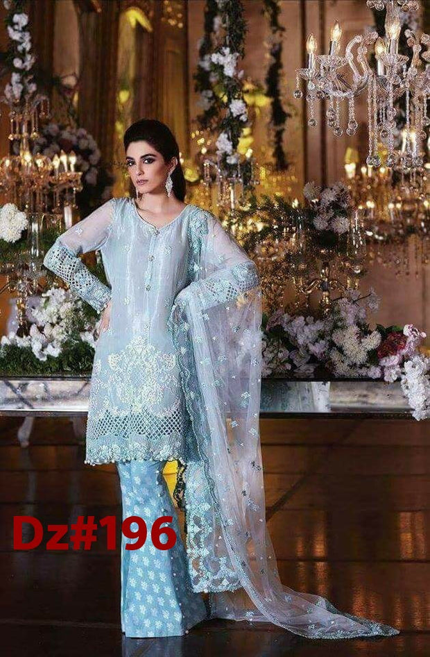Chiffon dress by Maria b in light sky color Model# Eid 505