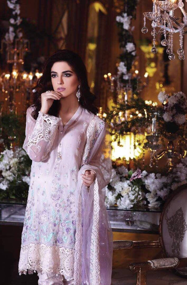 Chiffon dress by Maria b in light sky blue and laylac color Model# Eid 522