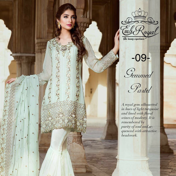 Chiffon dress by emb royal in light sky blue color Model# Eid 523