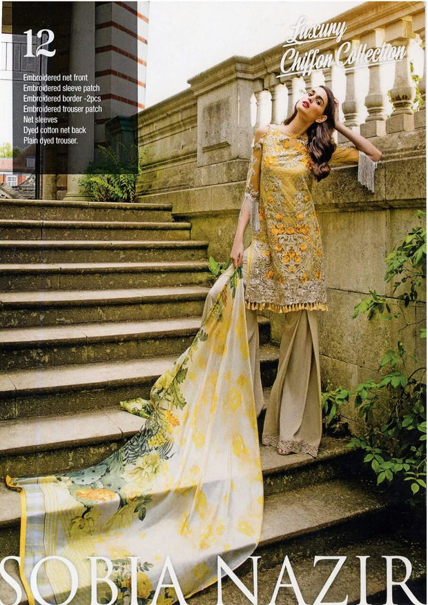 Net dress by sobia nazir in golden and yellow  Model#Eid 528