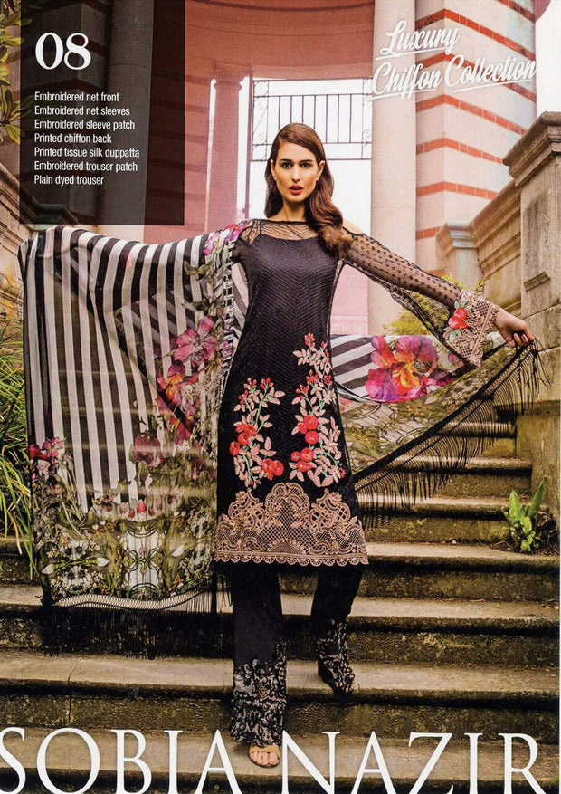 Net dress by sobia nazir in black color with lawn inner Model#Eid 529