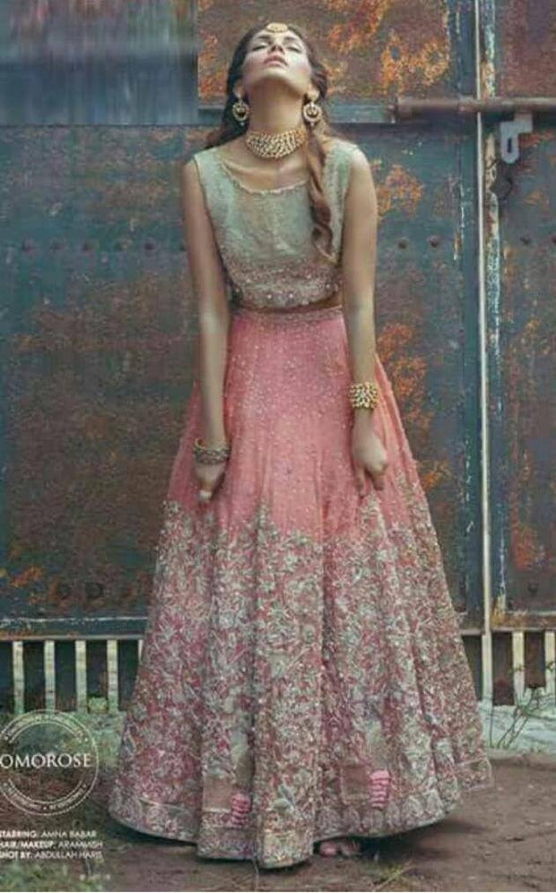 Baby pink maxi with gold work Model#W 40