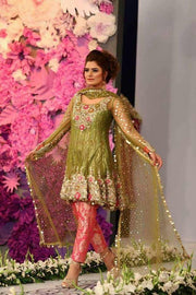 Wedding Party Paplam Frock in Different Colors With Dabka Zari Threads Pearls Sequence & Cut Work Model #P 532