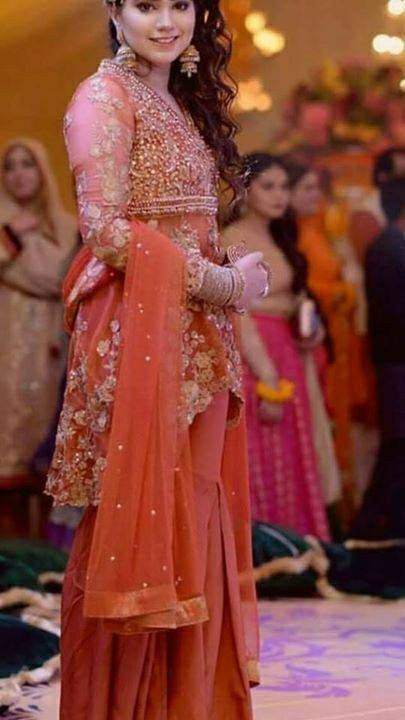 Rust orang wedding party dress with dabka nagh dull gold cutwork Model#W45