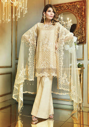 Chiffon dress by Anaya in skin gold color with threds and tila embroidery Model# C 567