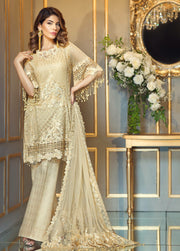 Chiffon dress by Anaya in skin gold color with threds and tila embroidery Model# C 567