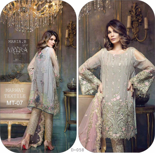 Pakistani designer Beautiful aarya dress by maria b in chiffon and net