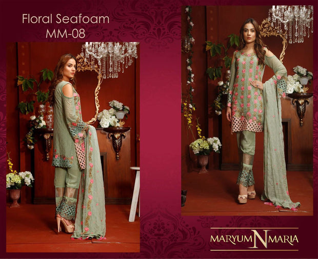 Chiffon dress by Mariam and Myra in pistachio green color With threds and tila embroidery Model#C 575