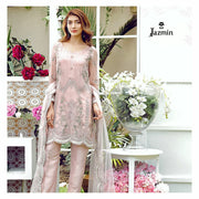 Chiffon dress by jazmin in light pink color with tila and threds embroidery Model# C 562