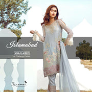 Chiffon dress by sareen in light gray color with threds embroidery Model # C 551