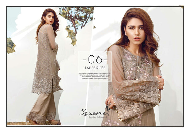 Dress by sareen in light brown and pink color with threds embroidery and tila work Model # C 549