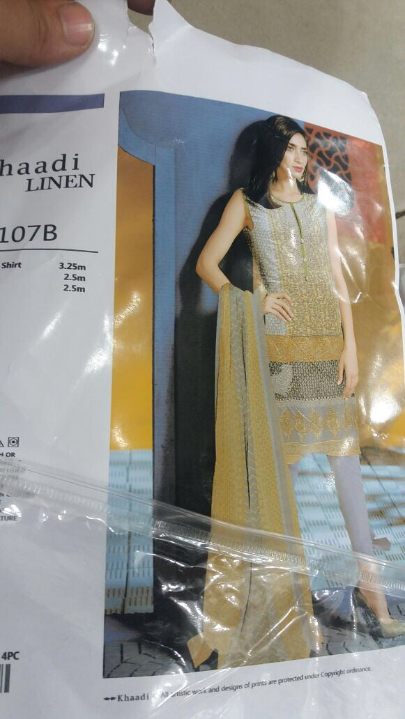 Beautiful khadi linen dress in lemon and gray color Model #707W