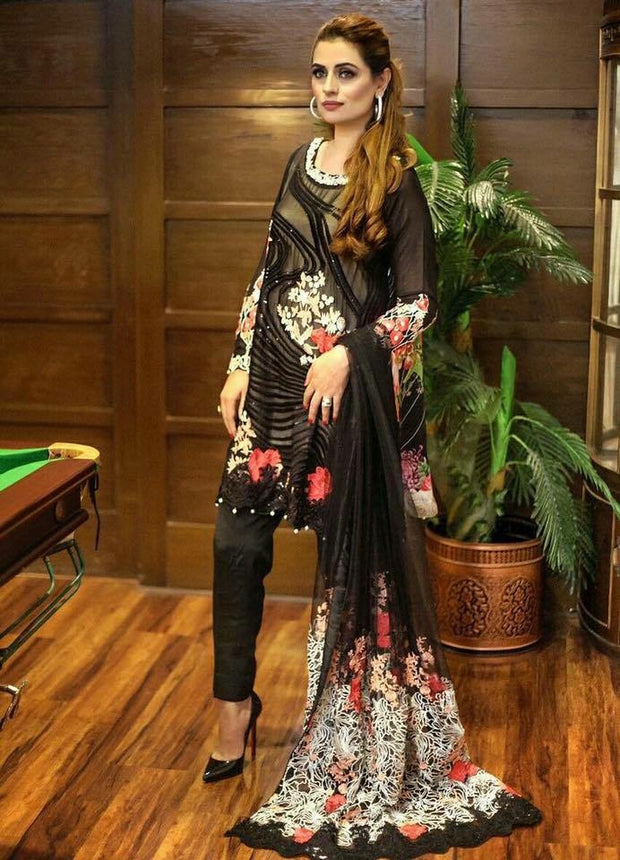 Beutifull chiffon dress by crimson in black color Model# C 804