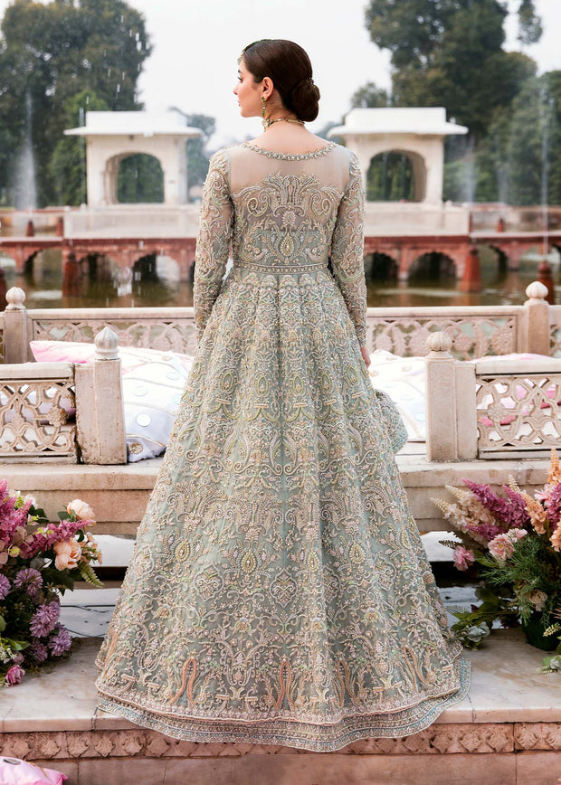 Ice Blue Front Open Lehenga Gown Pakistani Wedding Dress