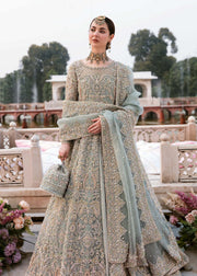 Ice Blue Front Open Lehenga Gown 