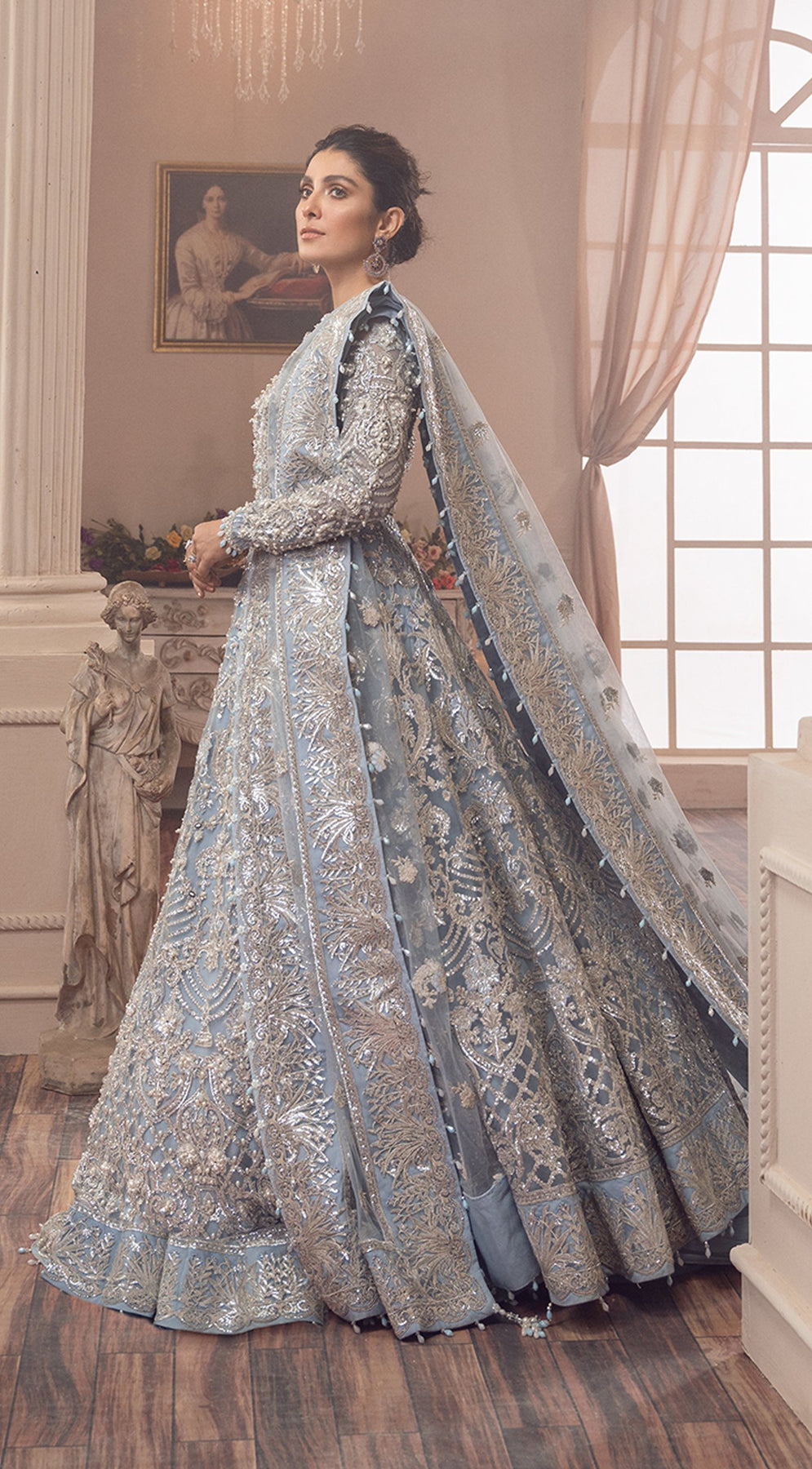 Ice Blue Lehenga Bridal Dress in Gown Style for Walima Wear – Nameera ...