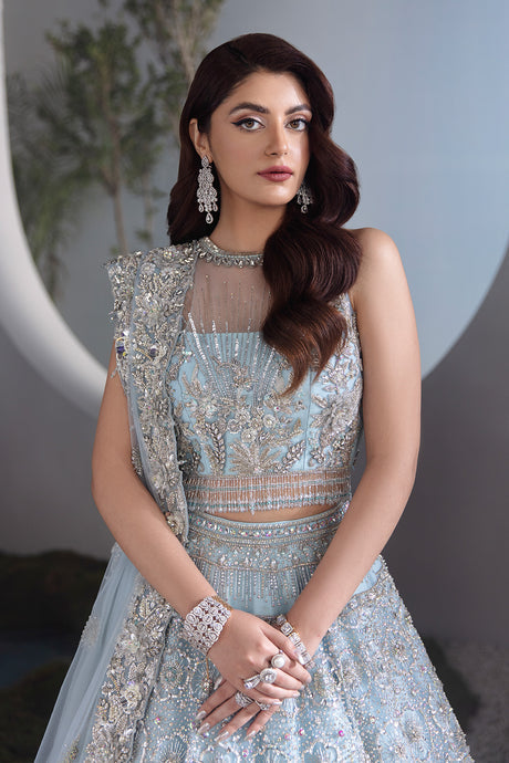 Ice Blue Pakistani Bridal Lehenga & Choli - Elegant Wedding Wear