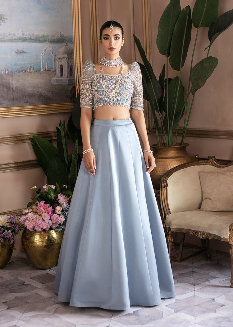 Elegant Ice Blue Pakistani Bridal Dress & Lehenga Choli