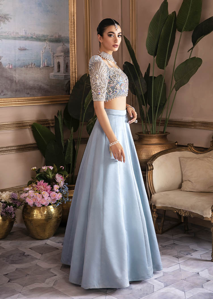 Elegant Ice Blue Pakistani Bridal Dress & Lehenga Choli