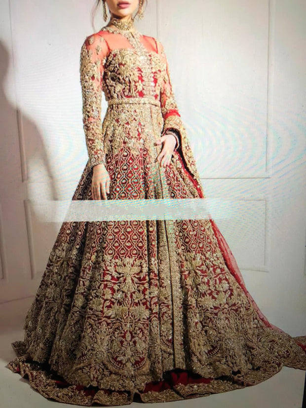 Pakistani Bridal Dress with Dabka Pearls Zari #AC1003