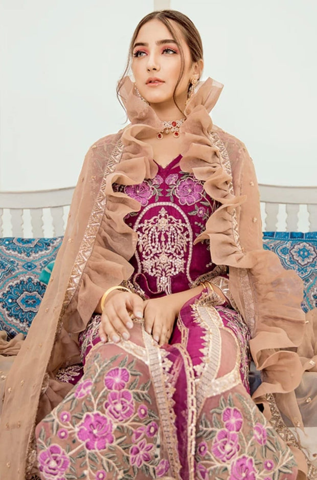 Imrozia Chiffon Dress in Magenta Color 