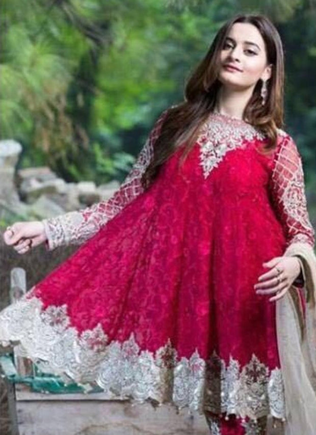  Imrozia Chiffon Dress Crystal Gala Tilla Threads Cut Work 