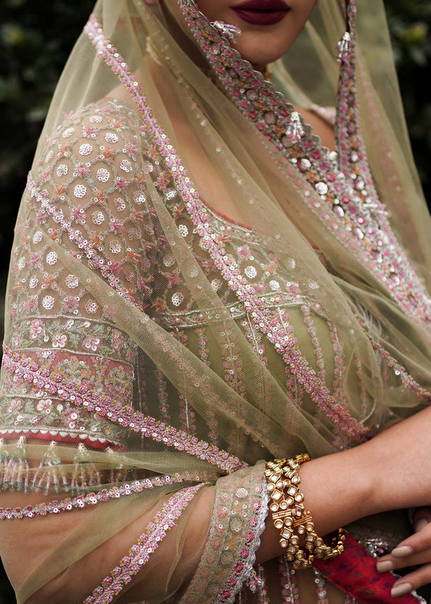 Indian Bridal Dress in Shirt Dupatta and Green Lehenga Style
