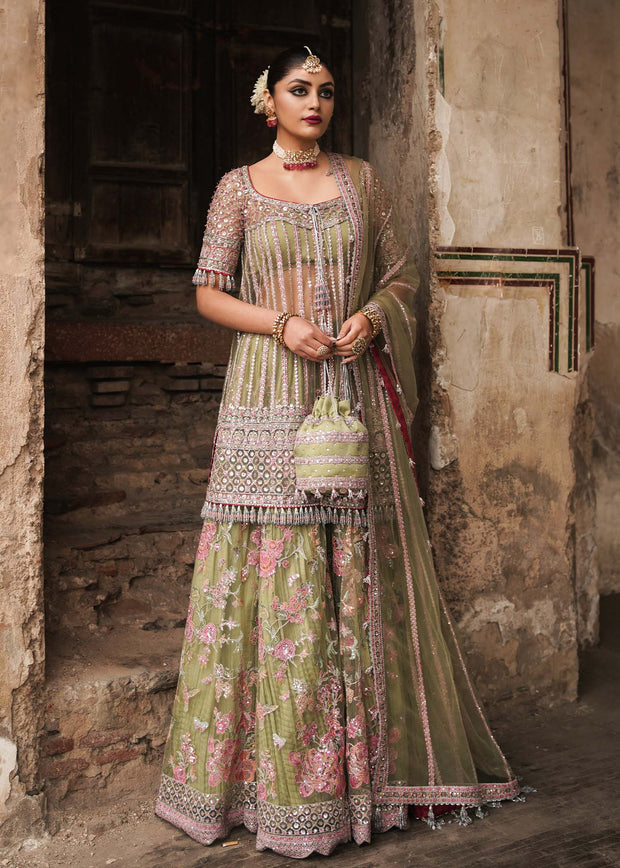 Indian Bridal Dress in Shirt and Green Lehenga Style