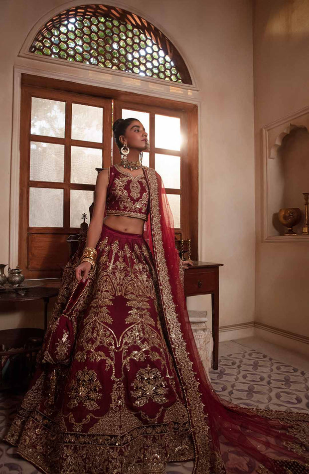 Indian Bridal Lehenga Choli Dupatta in Maroon Color Online