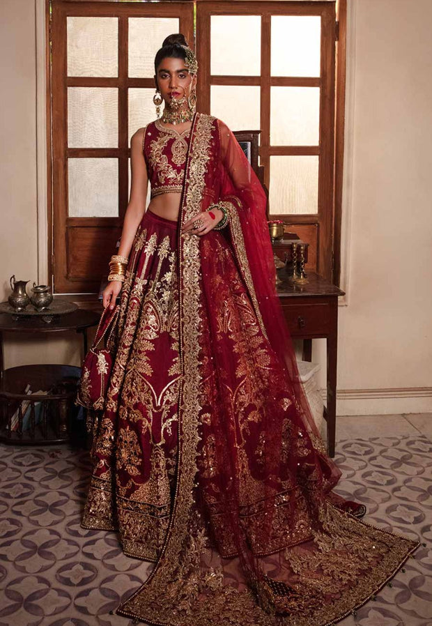 Mehroon color bridal lehenga top