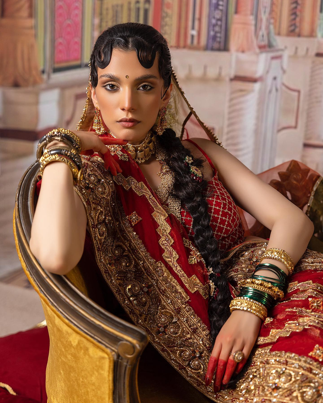 Elegant Red Pakistani Bridal Lehenga with Choli & Dupatta