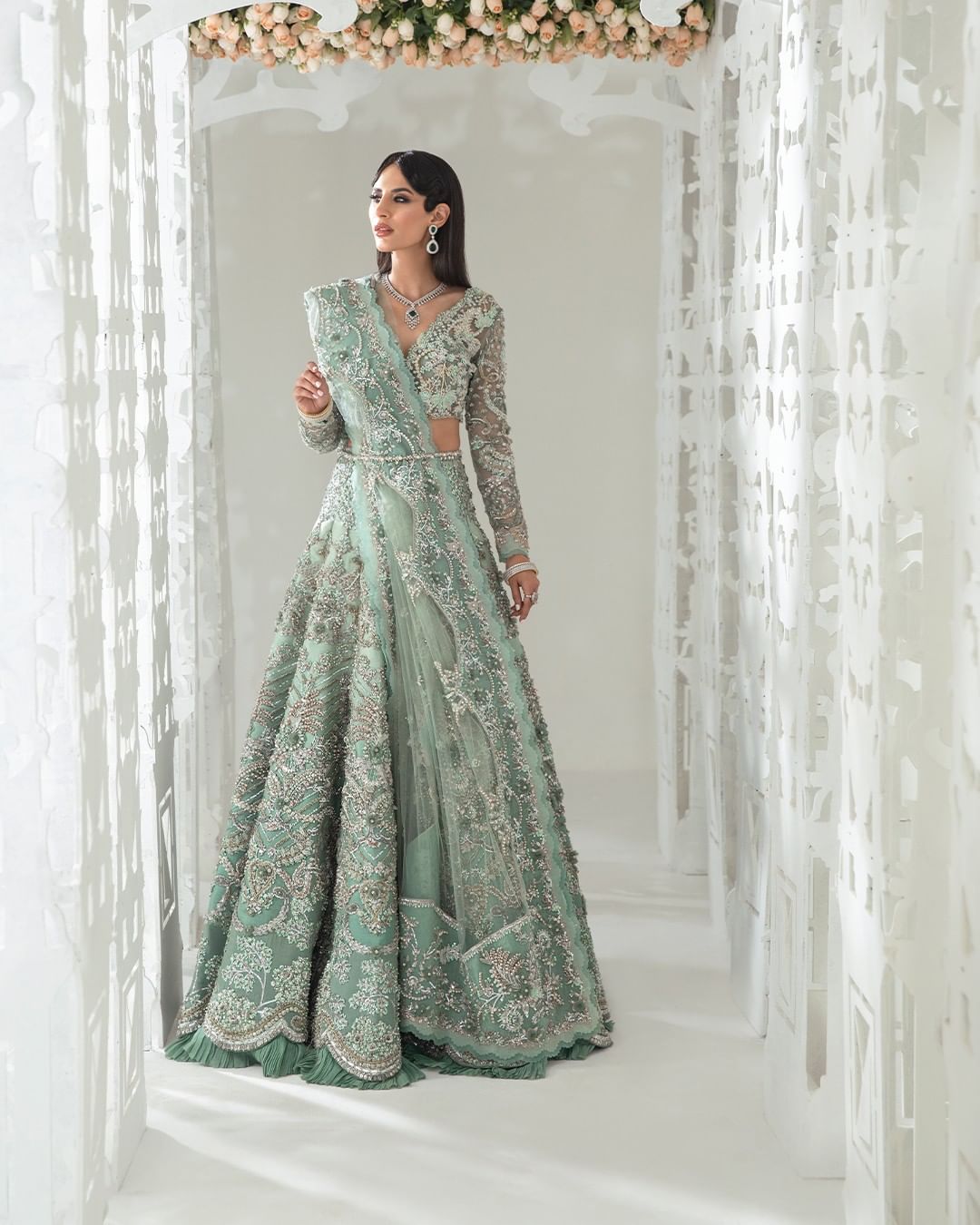 Designer Sea Green Lehenga Choli for Indian Bridal Wear – Nameera