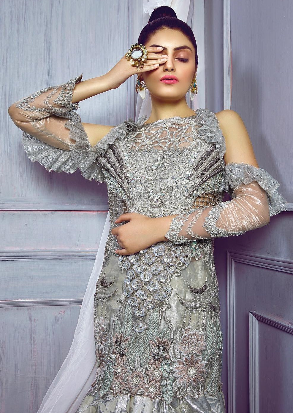Embellished Designer Mermaid Lehenga Shirt for Indian Bridal Wear – Nameera  by Farooq