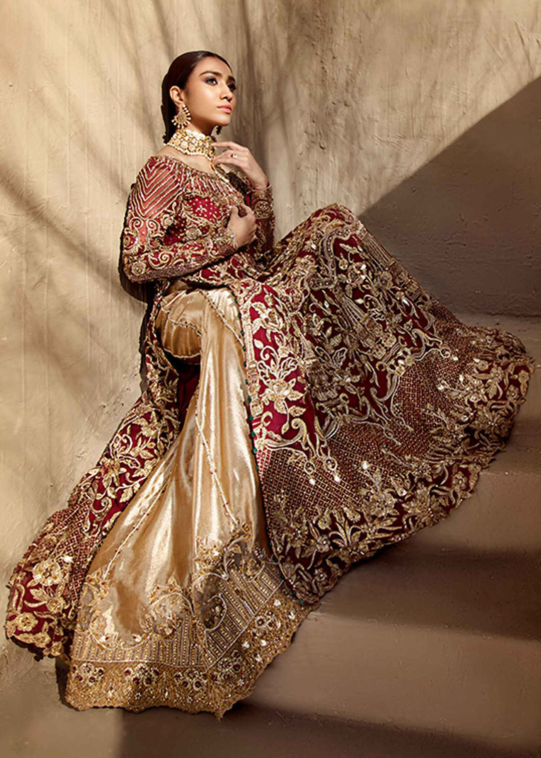 Indian Cream and Red Lehenga