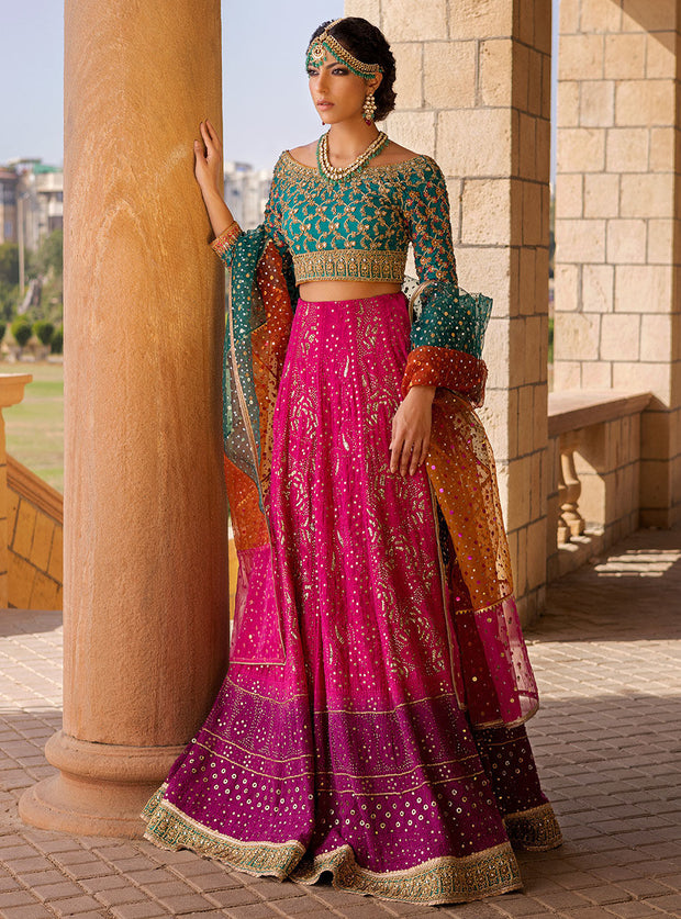 Indian Mehndi Lehenga Choli Designer Dress for Bridal Wear – Nameera by Farooq