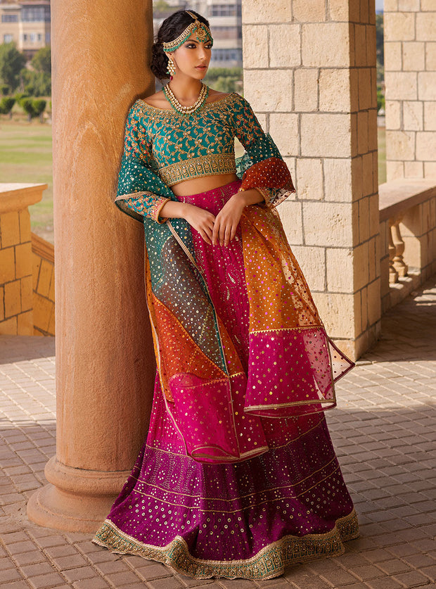 Indian Designer Stone Work Mehndi Lehenga 