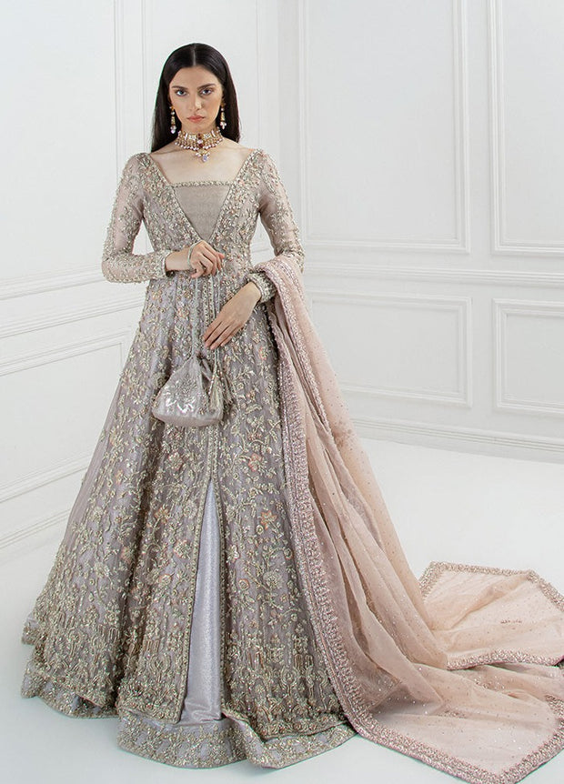 Indian Grey Gown Lehenga Chunni Bridal Dress 