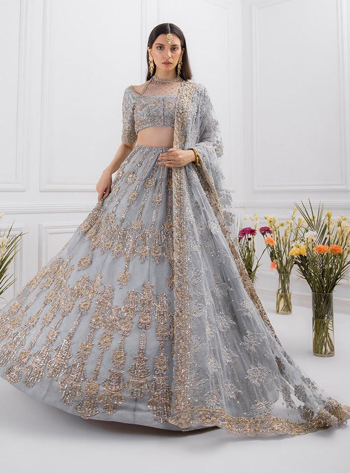 ice blue indian dress Luxury Ice Blue Net Lehenga Choli Embroidery Sequins Coding Work Designer Bollywood Inspired Bridal Reception Wear Indian Wedding Dress