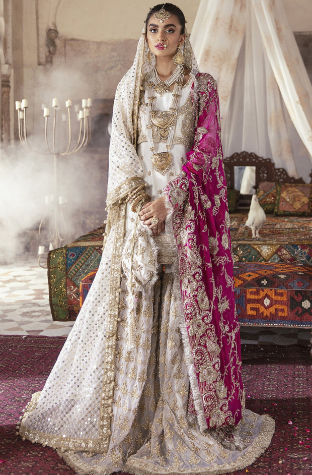 Indian Ivory Raw Silk Gharara Shirt Bridal Dress 