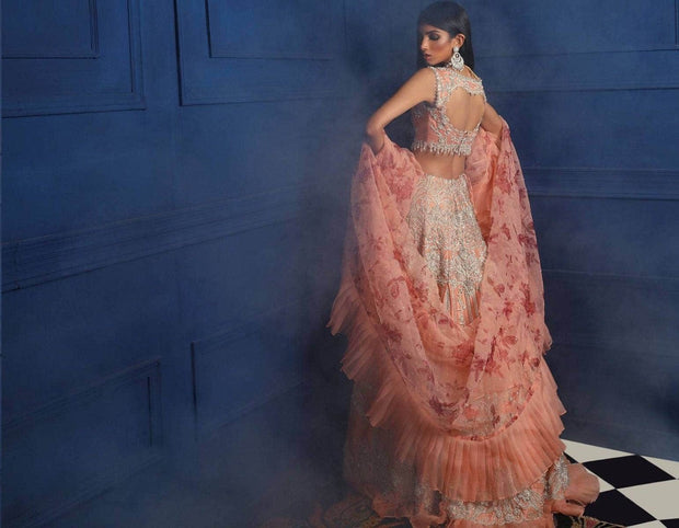Indian Peach Bridal Lehnga Choli Dress 