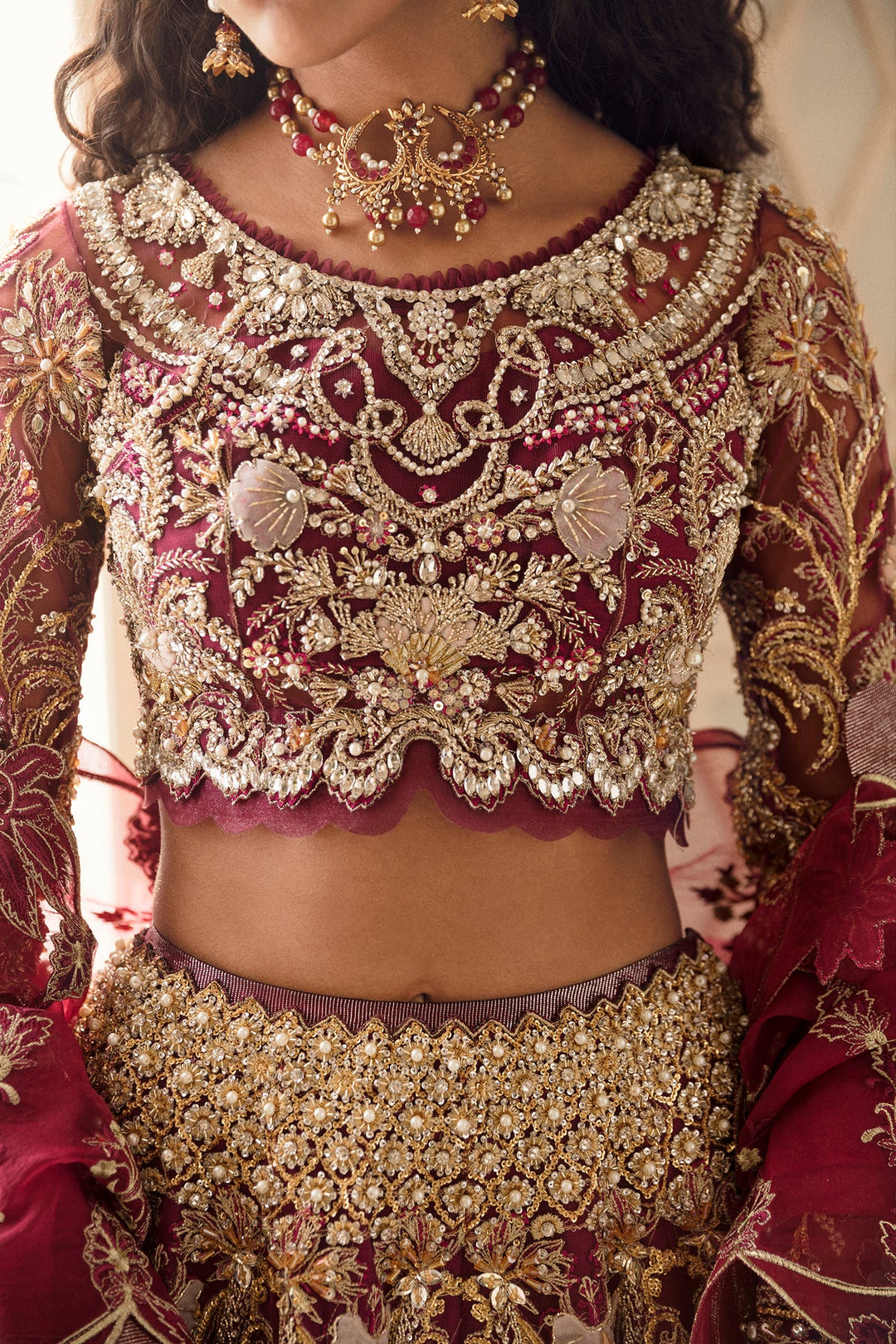 Indian Pink and Golden Lehenga Choli