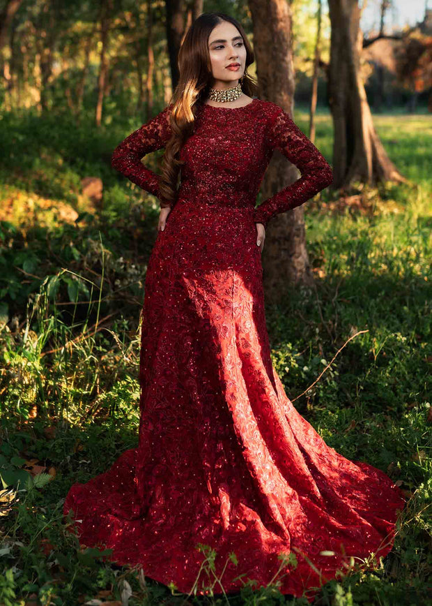 Indian Plain Red Lehenga in Mermaid Gown Style 