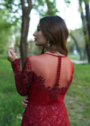 Indian Plain Red Lehenga in Mermaid Gown 