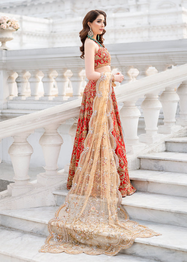 Indian Red Bridal Lehenga Choli with Golden Dupatta 2023