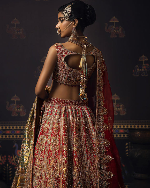 Indian Red Bridal Lehenga with Choli and Dupatta Dress Online
