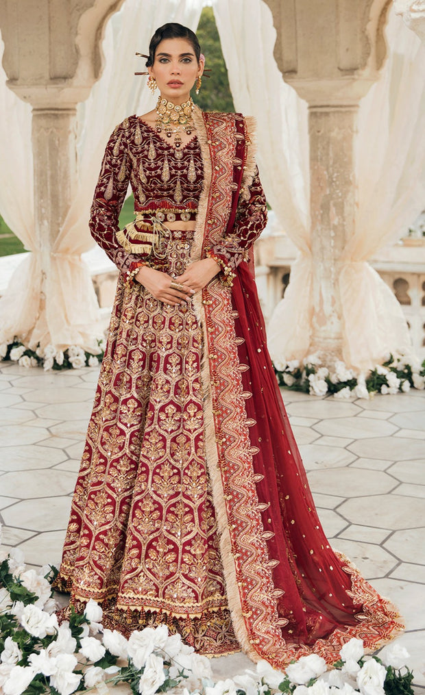 Indian Red Bridal Lehenga with Choli and Dupatta Dress