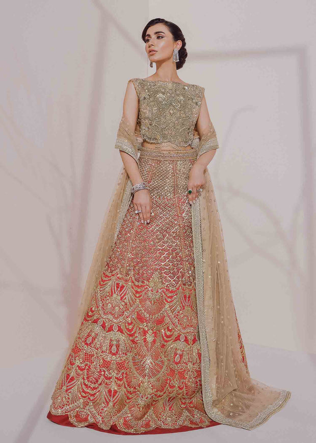 Indian Red Bridal Lehenga with Golden Choli  